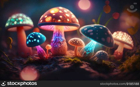 Luminous Colorful Mushrooms in a Psychedelic Space Fantasy. Generative ai