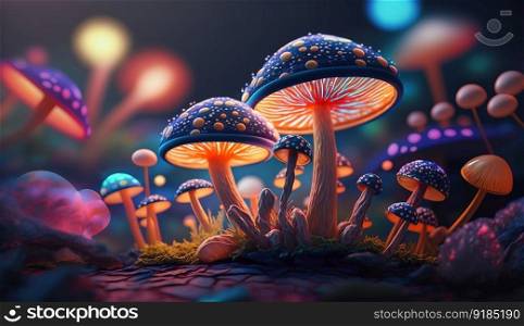 Luminous Colorful Mushrooms in a Psychedelic Space Fantasy. Generative ai