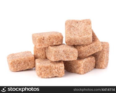 Lump brown cane sugar cubes isolated on white background