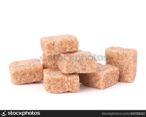 Lump brown cane sugar cubes isolated on white background