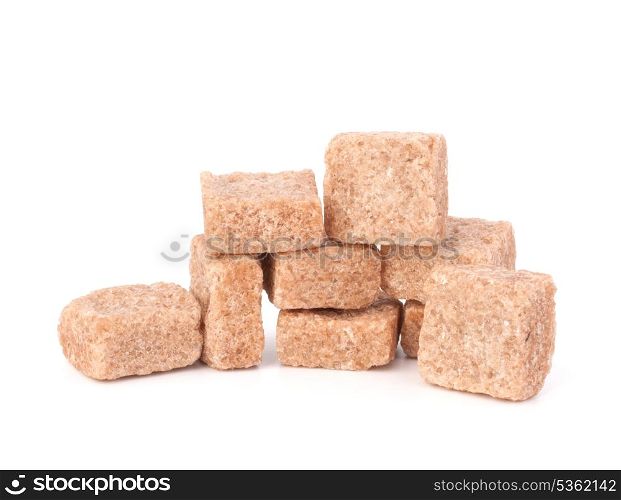 Lump brown cane sugar cubes isolated on white background