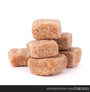 Lump brown cane sugar cubes isolated on white background