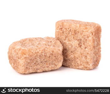 Lump brown cane sugar cubes isolated on white background