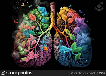 lungs blooming with the colors of the rainbow, bringing life and growth, created with generative ai. lungs blooming with the colors of the rainbow, bringing life and growth