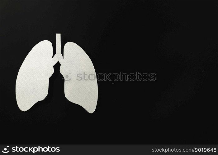 Lungs paper cutting symbol on black background, copy space, concept of world TB day, banner background design, respiratory diseases, lung cancer awareness, Healthcare, World tuberculosis day