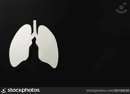 Lungs paper cutting symbol on black background, copy space, concept of world TB day, banner background design, respiratory diseases, lung cancer awareness, Healthcare, World tuberculosis day