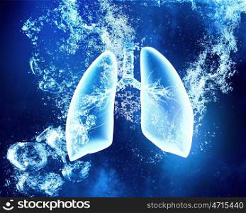 Lungs under water. Human lungs under clear blue crystal water