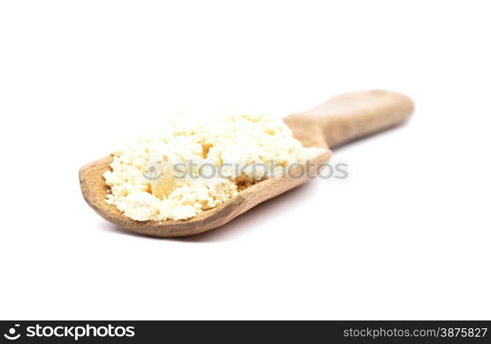 Lupin flour on wooden shovel