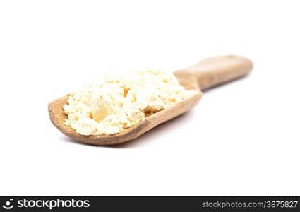 Lupin flour on wooden shovel