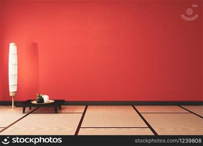 Lush lava empty room with decoraion and tatami mat floor.3D rendering