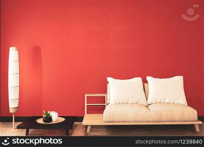 Lush Lava wall background, Ryokan room japanese with wooden arm chair and low table.3D rendering