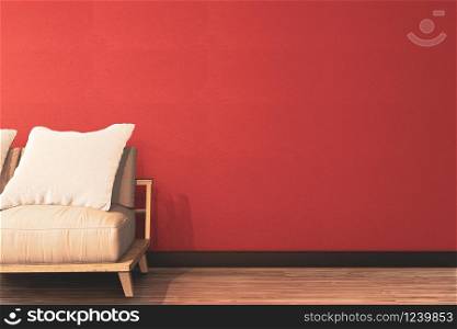 Lush Lava wall background, Ryokan room japanese with wooden arm chair and low table.3D rendering