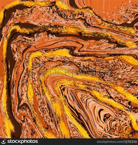 Lush Lava with gold agate stone trendy background. Marble effect painting. Mixed colour paints. For wallpaper, business cards, poster, flyer, banner, invitation, website, print. Vector Illustration.. Lush Lava with gold agate stone trendy background.