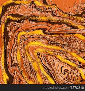 Lush Lava with gold agate stone trendy background. Marble effect painting. Mixed colour paints. For wallpaper, business cards, poster, flyer, banner, invitation, website, print. Vector Illustration.. Lush Lava with gold agate stone trendy background.