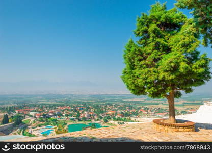 lush trees on the hill Pamukkale and city views