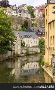 Luxembourg City, downtown city part Grund, scenic view with the Alzette river in Luxembourg
