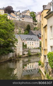 Luxembourg City, downtown city part Grund, scenic view with the Alzette river in Luxembourg