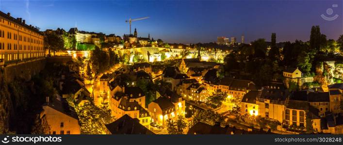 Luxembourg City sunset top view in Luxembourg Panorama. Luxembourg City night Panorama