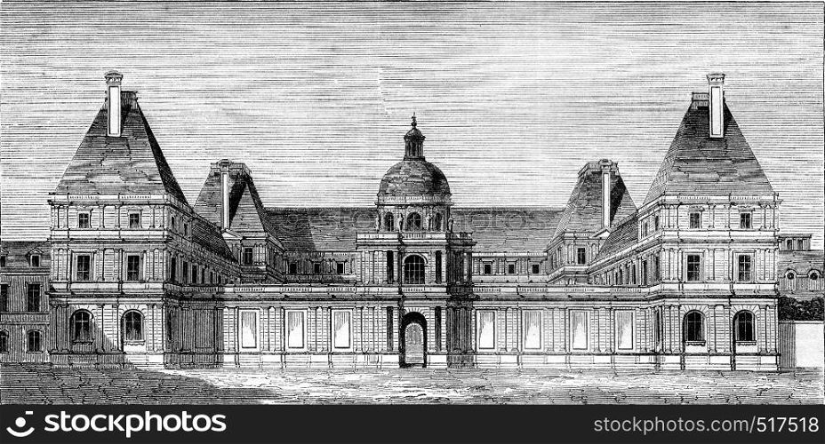 Luxembourg Palace, stand for Marie de Medici, vintage engraved illustration. Magasin Pittoresque 1845.