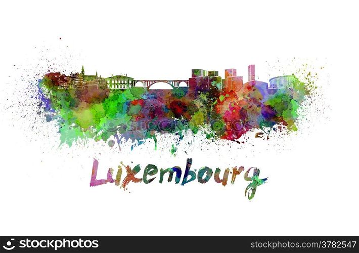 Luxembourg skyline in watercolor splatters with clipping path. Luxembourg skyline in watercolor