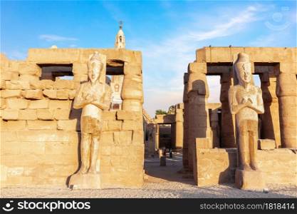 Luxor Temple Pylon Statues, sunny day view, Egypt.