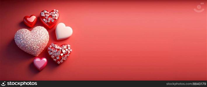 Luxurious 3D Heart, Diamond, and Crystal Illustration for Valentine&rsquo;s Day Background and Banner