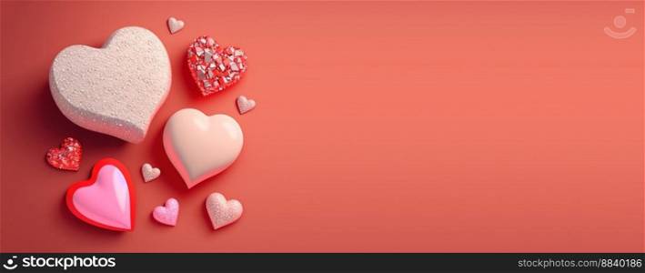 Luxurious 3D Heart, Diamond, and Crystal Illustration for Valentine&rsquo;s Day Background and Banner