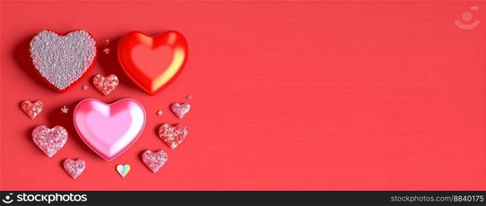 Luxurious 3D Heart, Diamond, and Crystal Illustration for Valentine’s Day Background and Banner