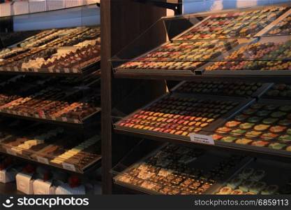 Luxurious Chocolates on display in a confectioner&rsquo;s shop