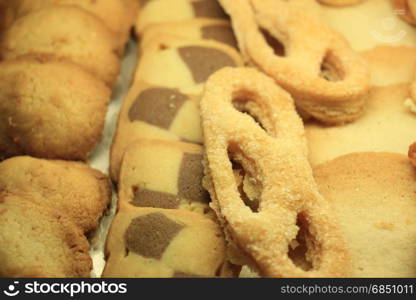 Luxurious cookies on display in a pastry bakers shop