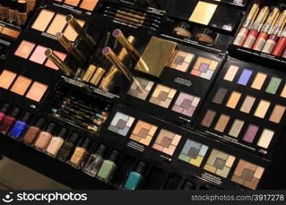 Luxurious cosmetics displayed in a shop