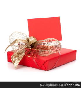 Luxurious gift with note isolated on white background