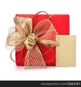 Luxurious gift with note isolated on white background