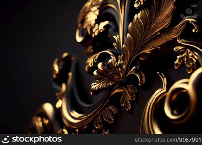 Luxurious golden, black floral background. Generative AI 