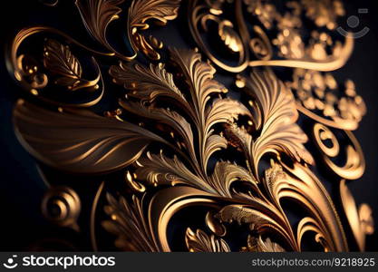 Luxurious golden, black floral background. Generative AI 