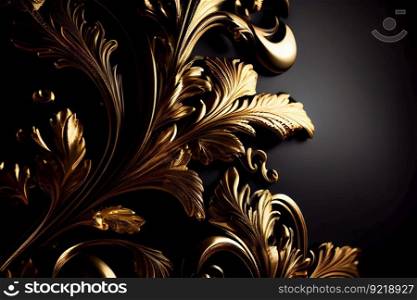Luxurious golden, black floral background. Generative AI

