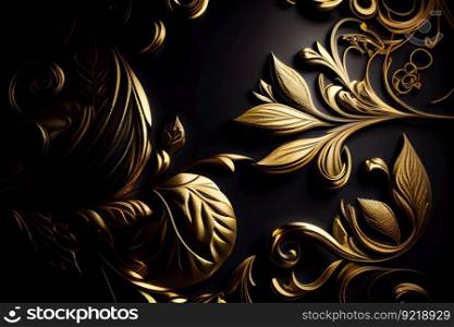 Luxurious golden, black floral background. Generative AI
