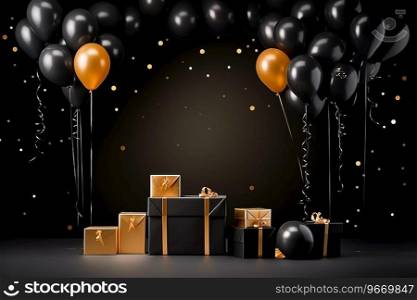 Luxurious Golden Gift Box with 3D Effect and Gift box empty space Background Ai generated