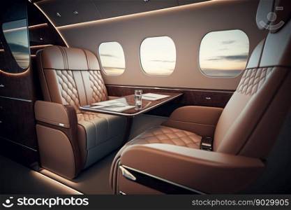 Luxurious interior inside VIP private airplane, digital illustration painting, Generative AI