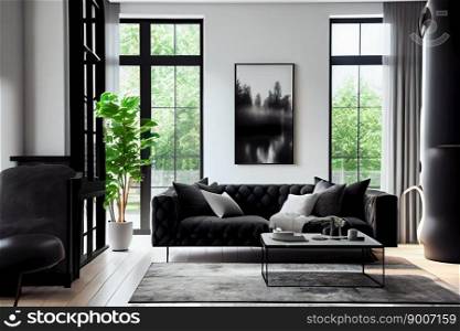 Luxurious interiors of a modern living room.  Generative AI

