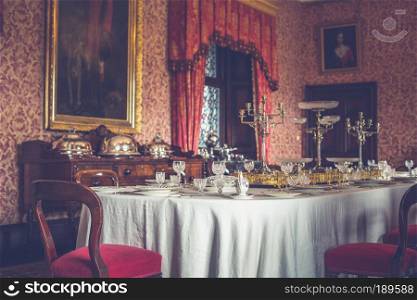 Luxurious table prepared in a luxurious castle