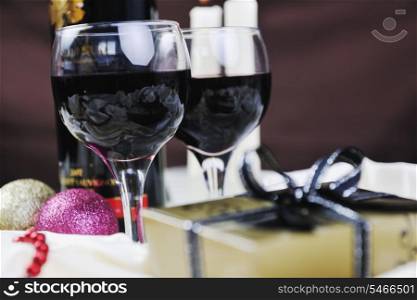 luxury and sweet praline and chocolate with wine bottle and glasses decoration