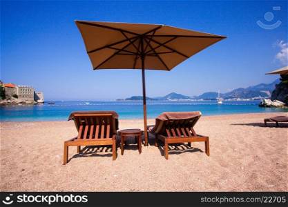 Luxury beach at the Adriatic Sea, St. Stefan, Montenegro