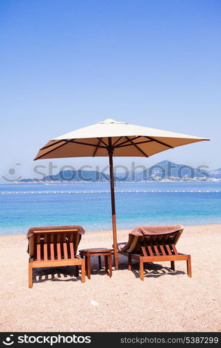 Luxury beach at the Adriatic Sea, St. Stefan, Montenegro