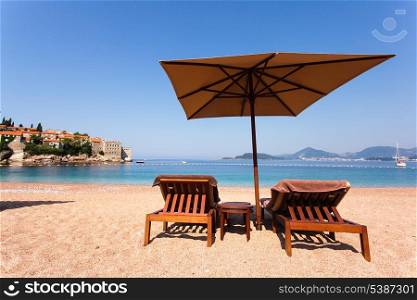 Luxury beach at the Adriatic Sea, St. Stefan, Montenegro