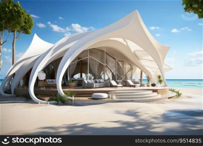 Luxury beach tents canopies on white sandy beach