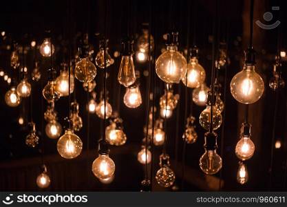 Luxury beautiful retro or vintage old style light bulb decor with depth of field