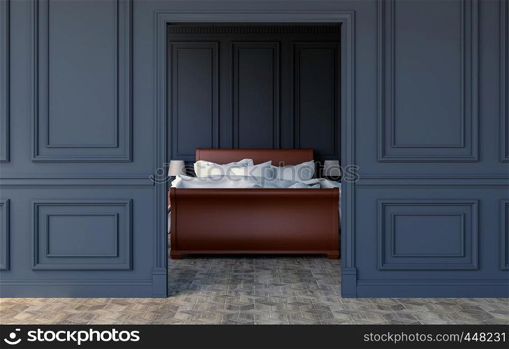 Luxury bedroom interior in modern classical design, 3D Rendering