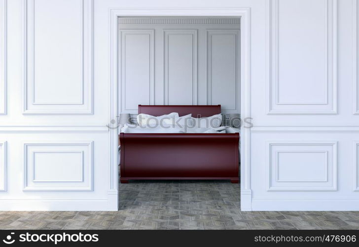 Luxury bedroom interior in modern classical design, 3D Rendering