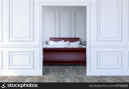 Luxury bedroom interior in modern classical design, 3D Rendering